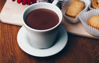 High angle view of coffee on table