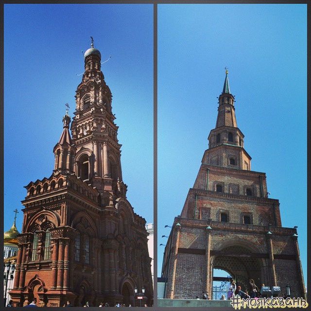 architecture, building exterior, built structure, low angle view, transfer print, clear sky, religion, famous place, church, place of worship, travel destinations, tower, blue, cathedral, auto post production filter, clock tower, spirituality, capital cities