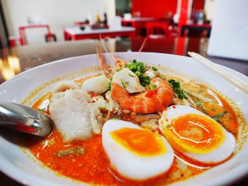 Close-up of food served in plate