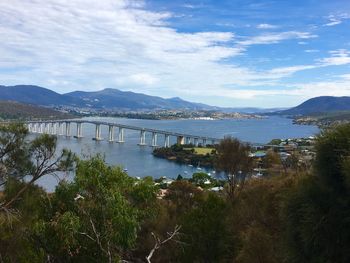 High angle view of bridge over river against sky