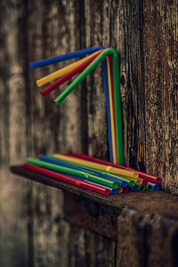 Close-up of colored pencils on paper