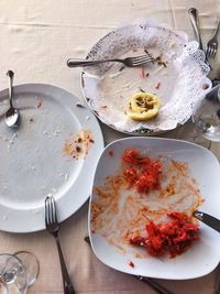 High angle view of food on table