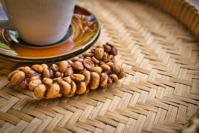 High angle view of coffee on table