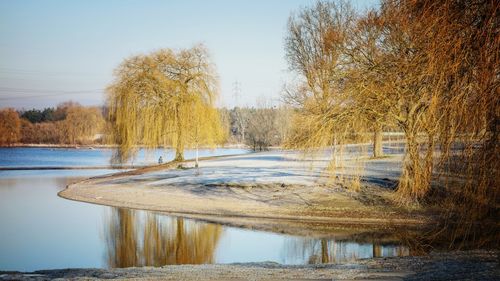 Scenic view of lake against clear sky