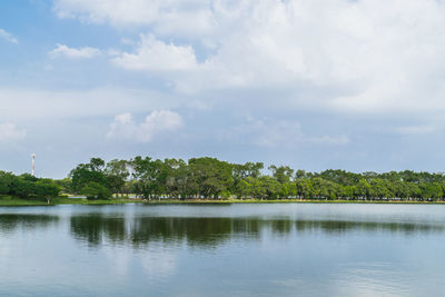 Scenic view of lake against sky