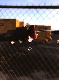 Close-up of chain on fence