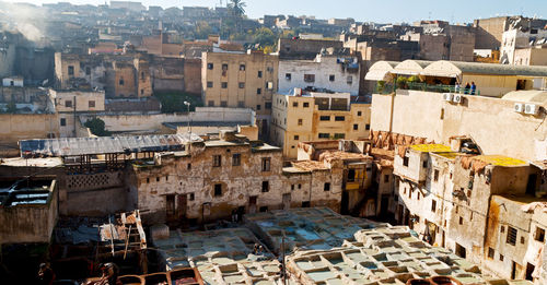 High angle view of buildings in city