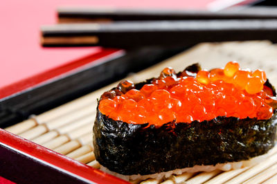 Close-up of sushi in plate