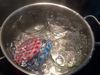 High angle view of water in glass on table