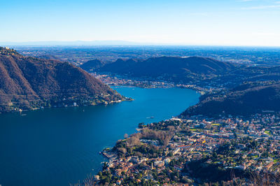 Panorama of lake como and the city, photographed from cernobbio, in the day.