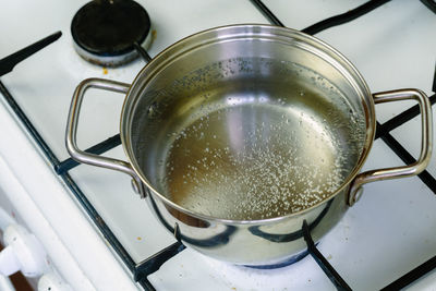 High angle view of water in container