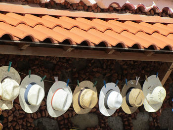 High angle view of clothes hanging on roof