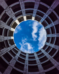 Low angle view of buildings against cloudy sky
