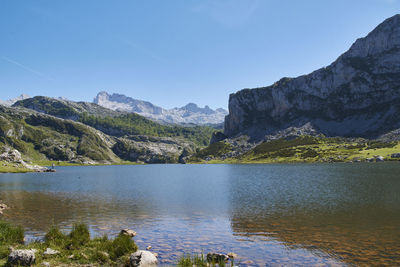 Lakes in the high mountains on a summer day, colors of summer