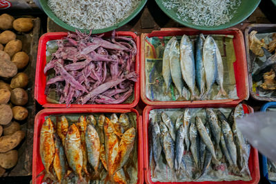 High angle view of food for sale