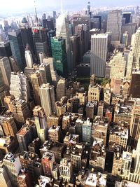 High angle view of modern buildings in city