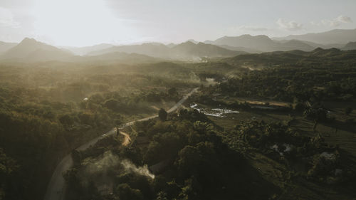 Aerial drone photograph of luang prabang, laos.