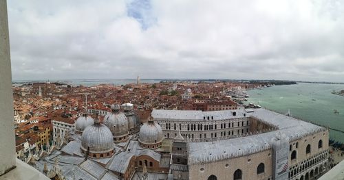 High angle view of buildings in city