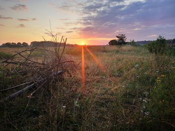 Scenic view of land against sky during sunset