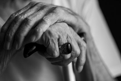 Close-up of man holding hands