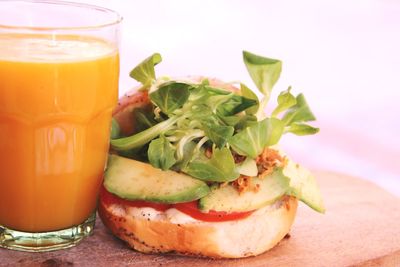 Close-up of avocado toast, breakfast and food on table