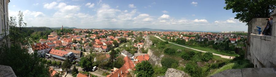 High angle view of townscape against sky