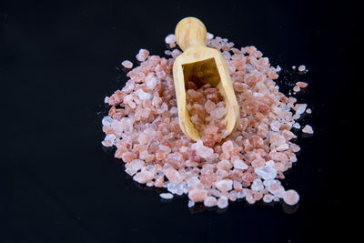 High angle view of ice cream over black background