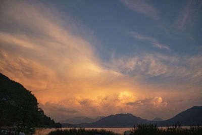 Scenic view of mountains against sky during sunset