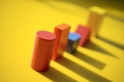 Close-up of multi colored pencils on table