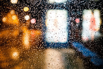 Full frame shot of wet glass window in rainy season