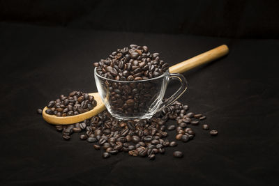 High angle view of coffee beans on table