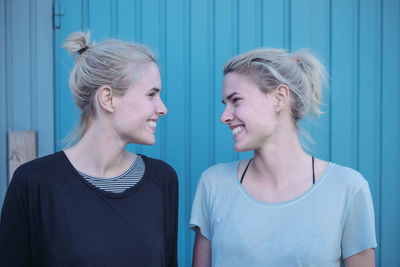 Close-up of smiling young women