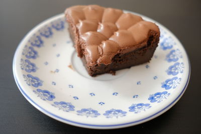 Close-up of chocolate cake in plate