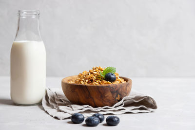 Close-up of breakfast served on table