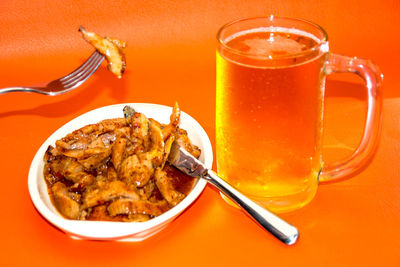 Close-up of food served on table