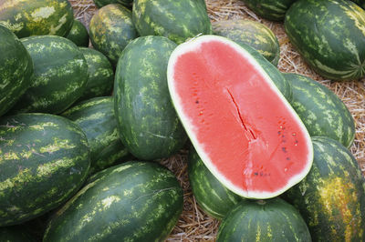 High angle view of watermelons in market