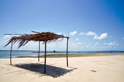 Scenic view of beach against blue sky