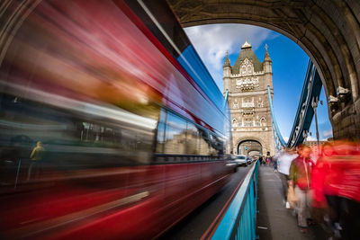 Blurred motion of train in city