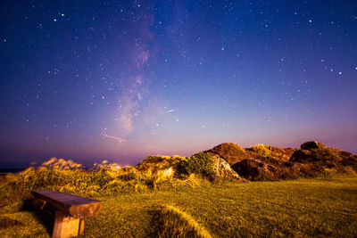 Scenic view of field against sky at night