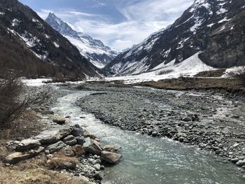 Scenic view of snowcapped mountains against sky