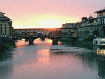 Bridge over river in city against sky