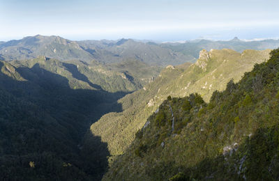 High angle view of valley against sky