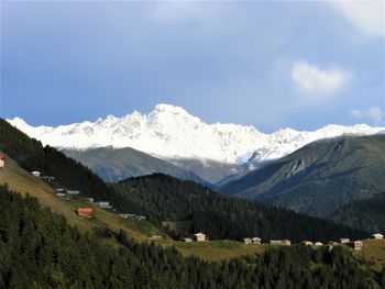 Scenic view of snowcapped mountains against sky