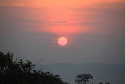 Scenic view of silhouette trees against romantic sky at sunset