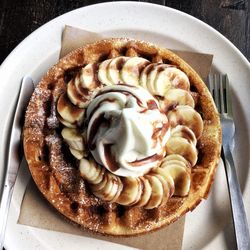 High angle view of dessert on table