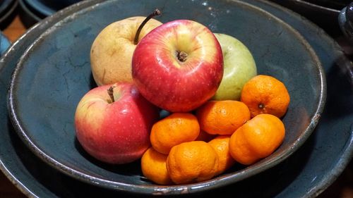 High angle view of apples in container
