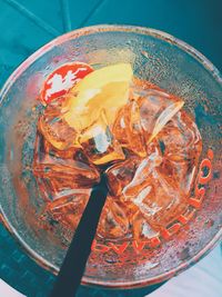 High angle view of ice cream in glass
