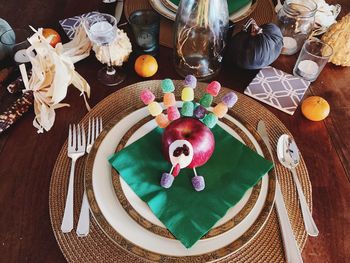 High angle view of food on table