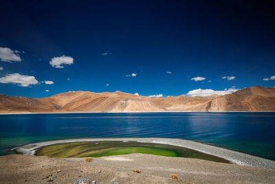 Scenic view of lake against blue sky