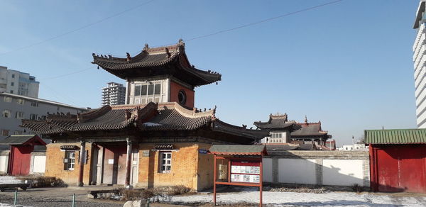 Low angle view of building against clear sky